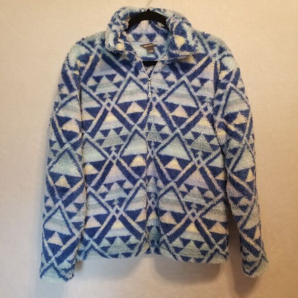 Eddie Bauer Women M Sweatshirt 1/4 Zip Fleece Pastel Aztec Southwestern Gorpcore - Picture 1 of 9